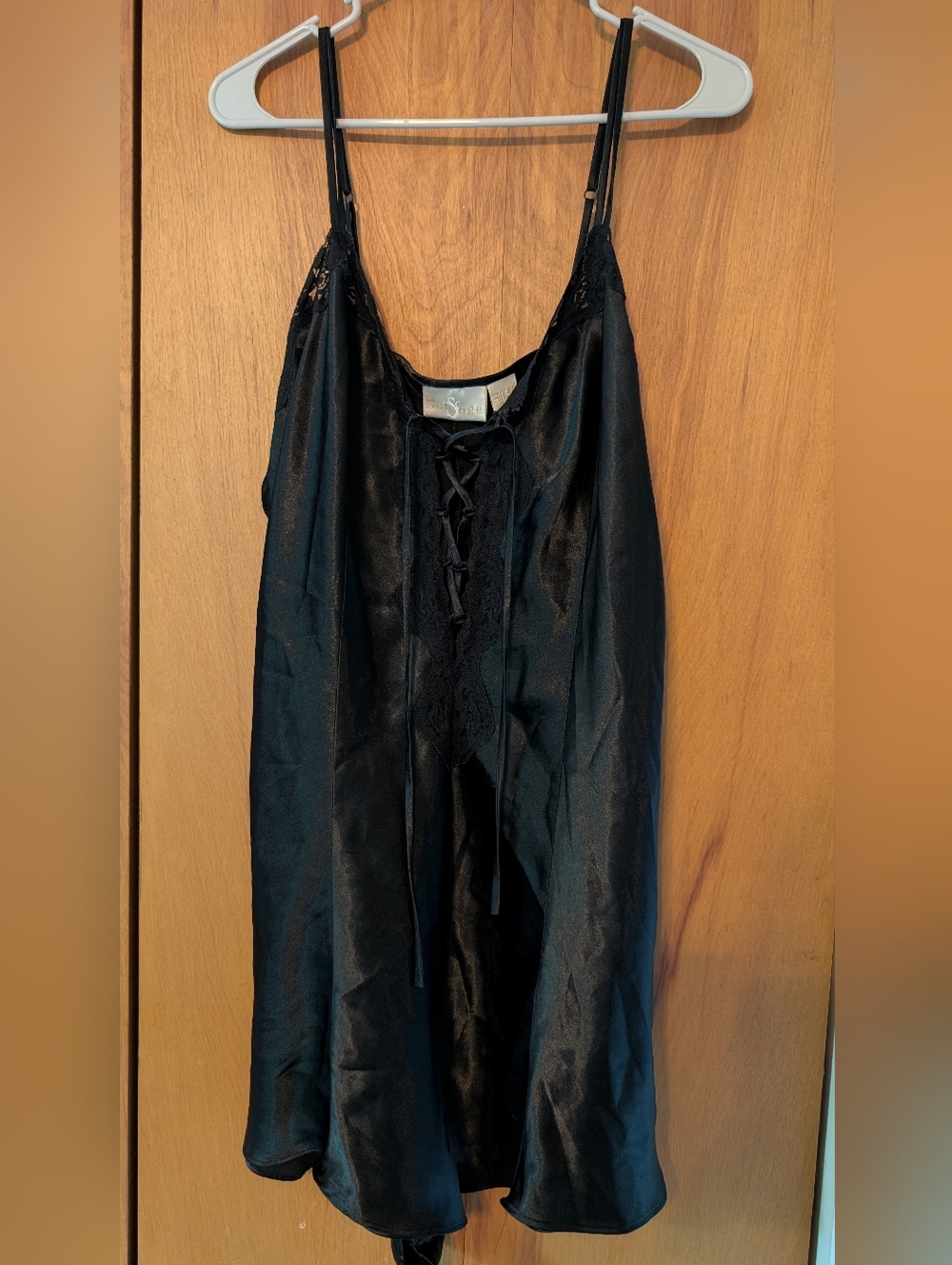 Solange Black Lace-Up Chemise Size 18/20